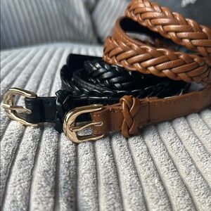 Braided Leather Belt Set - Black and Brown